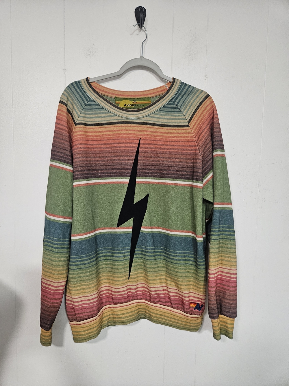 Aviator Nation  Multicolor Striped Lightning Sweatshirt - Green Accent